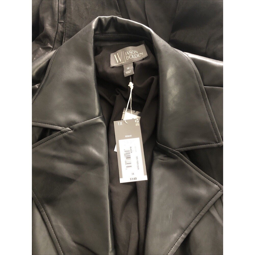 Jason Bolden Worthington Leather Short Black Trench Coat Size 1X Long Jacket NWT